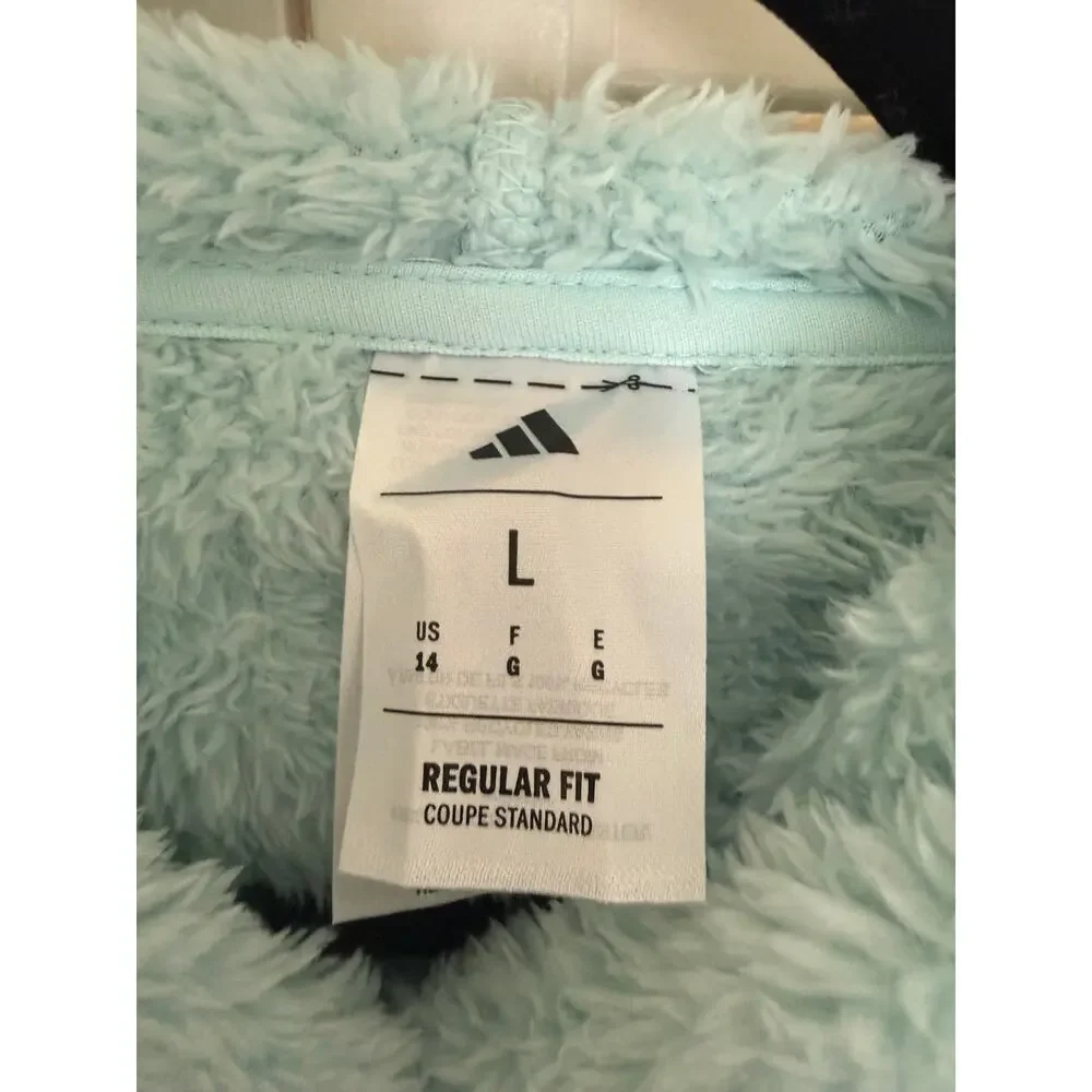 Adidas Halo Mint 3-Stripes Sherpa Hoodie Large 14 NEW Loungewear Casual Cozycore